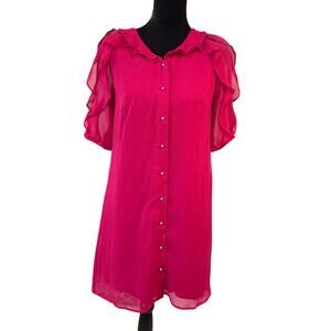 NEW MAISON JULES Red Ruffle Short Sleeve Belted Shirt Dress Size S